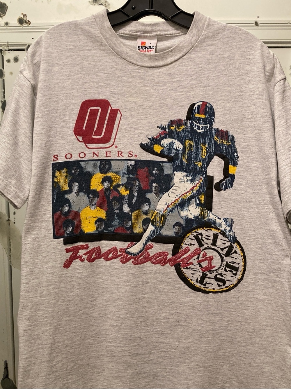 Vintage 80s Oklahoma OU Sooners Single Stitch Heather Gray Signal Tee